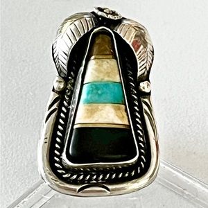 Santo Domingo (Kewa) Vintage Multi Stone Sterling Channel Inlay Silver Ring